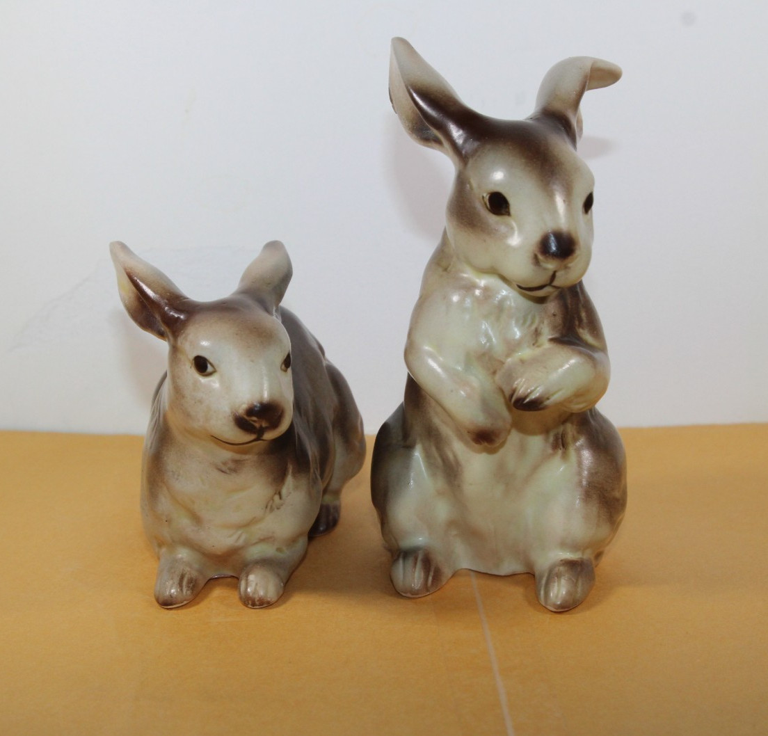Vintage Ceramic Porcelain Rabbit Figurines Japan