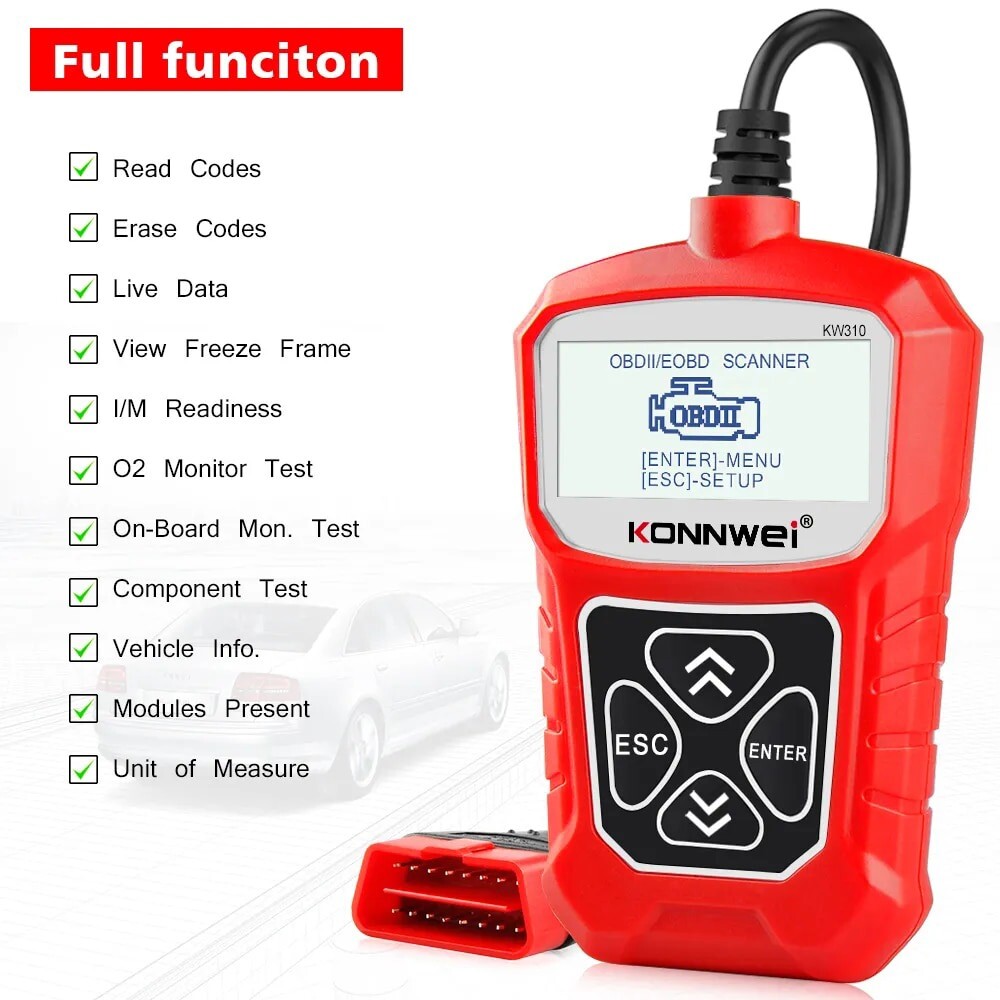 KONNWEI KW310 OBD2 Diagnostics Scanner Tool Check Engine Light Erases Codes