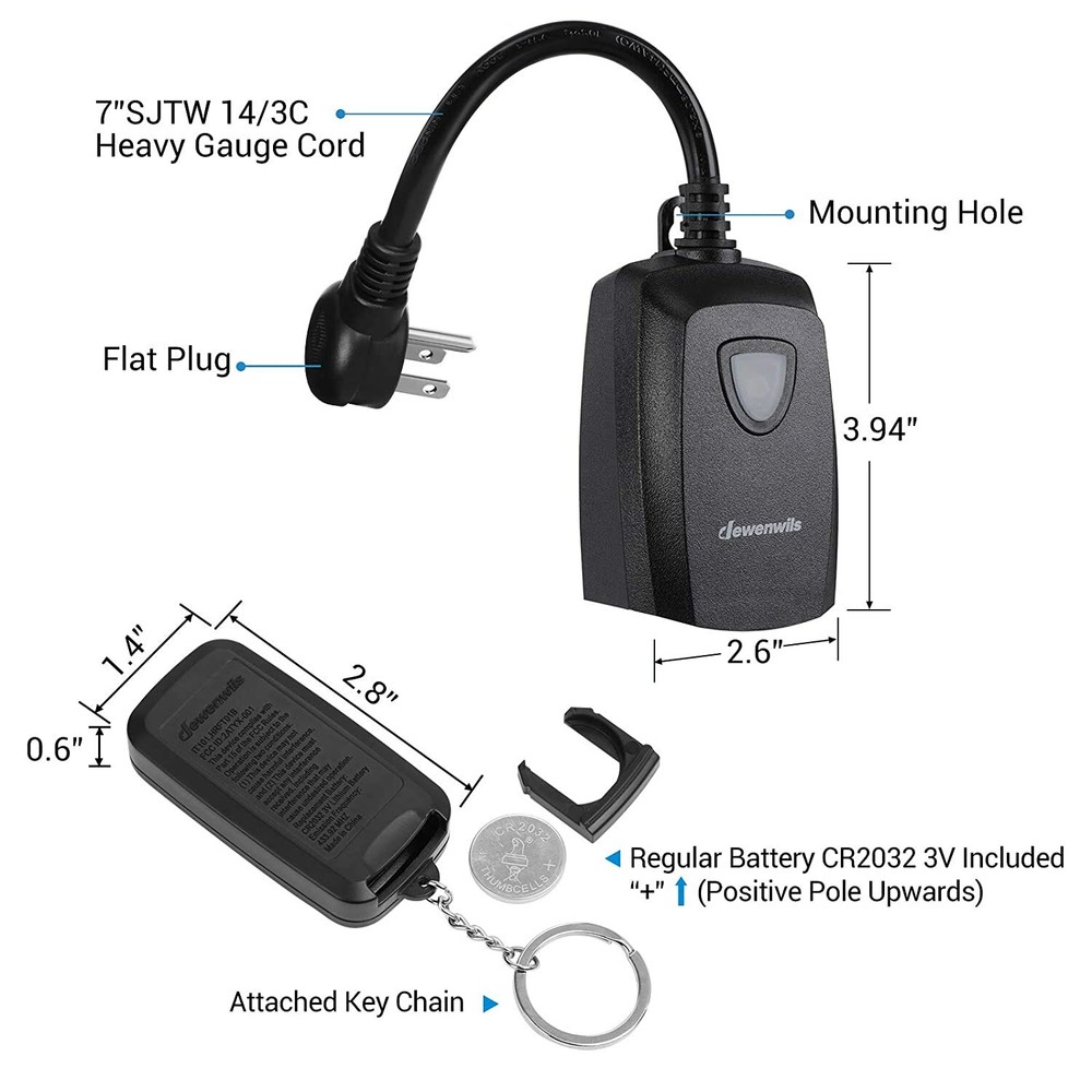 DEWENWILS Outdoor Wireless Remote Control Light Switch Outlet Plug 100 FT Range
