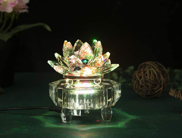 4" Led Light Multicolor Mirror Plate Clear Crystal Glass Display Base Stand