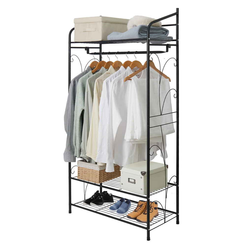 Metal Clothes Rail Storage Garment Shelf Clothing Hanging Heavy Duty Shoe Rack