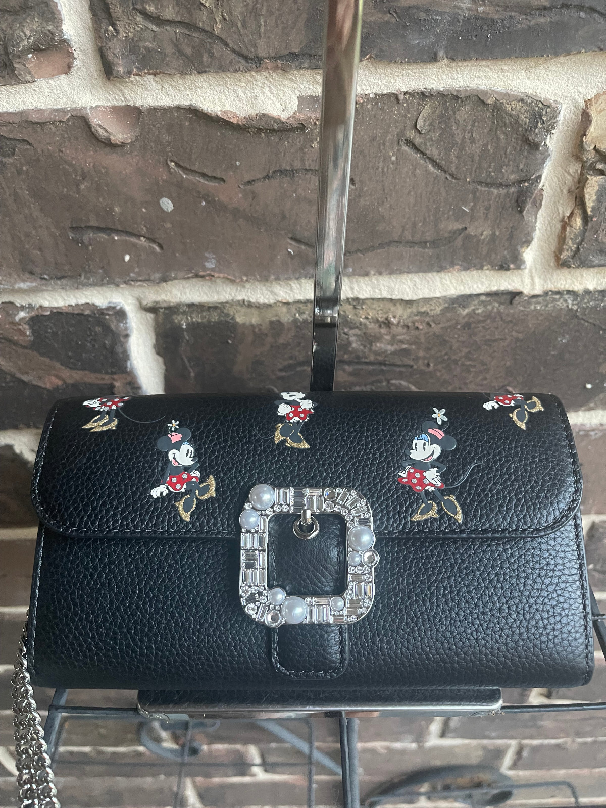 NWT Kate Spade Disney Minnie Mouse Clutch Crossbody Pearl Buckle Black Multi