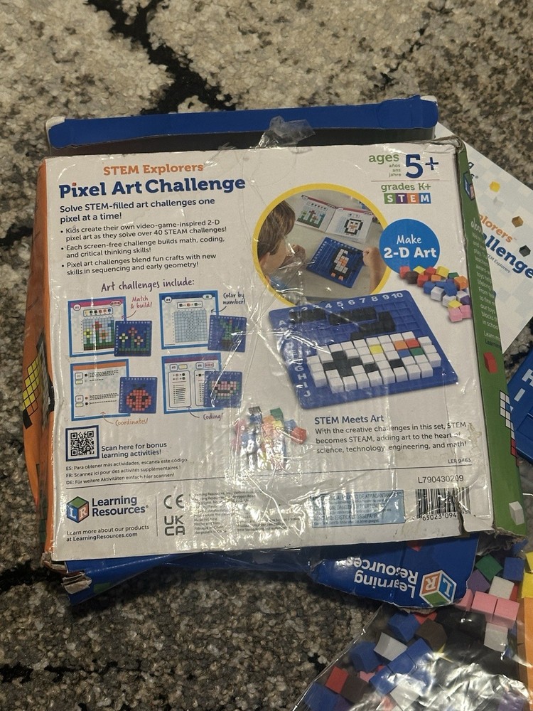 STEM Learning Resources Explorers Pixel Art Challenge Math Puzzles Open Box