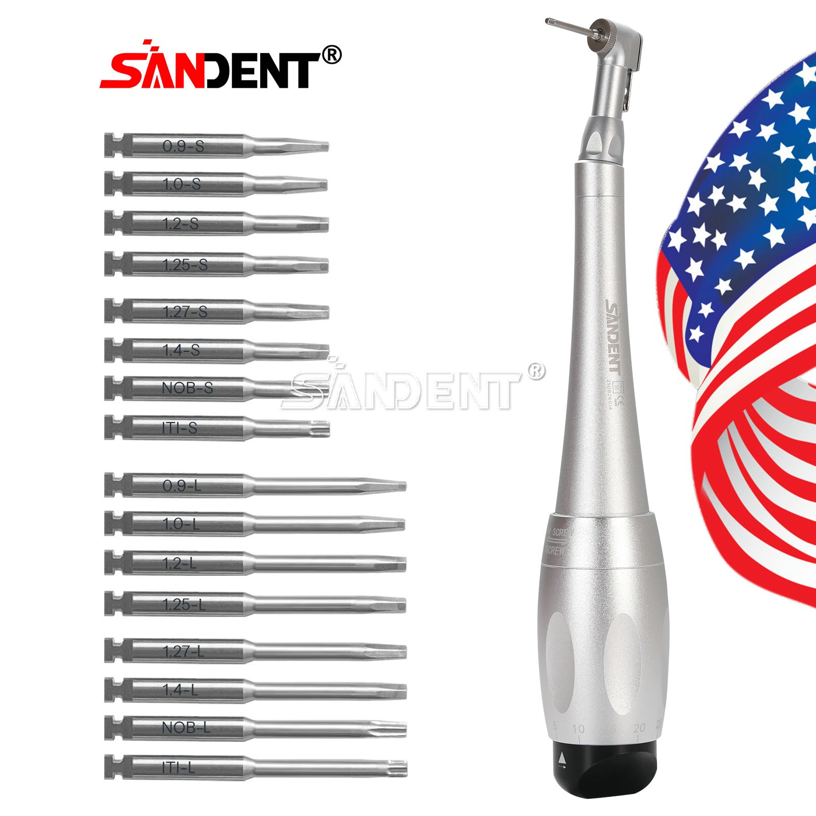 Dental Torque Wrench Universal Implant Kit Wrench Contra Angle & 16 Drivers USA