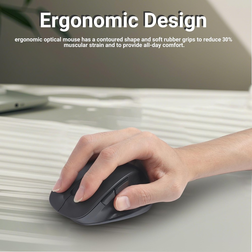 Black Wireless Mouse 2.4G Ergonomic Optical 5 Button DPI Adjustable USB PC