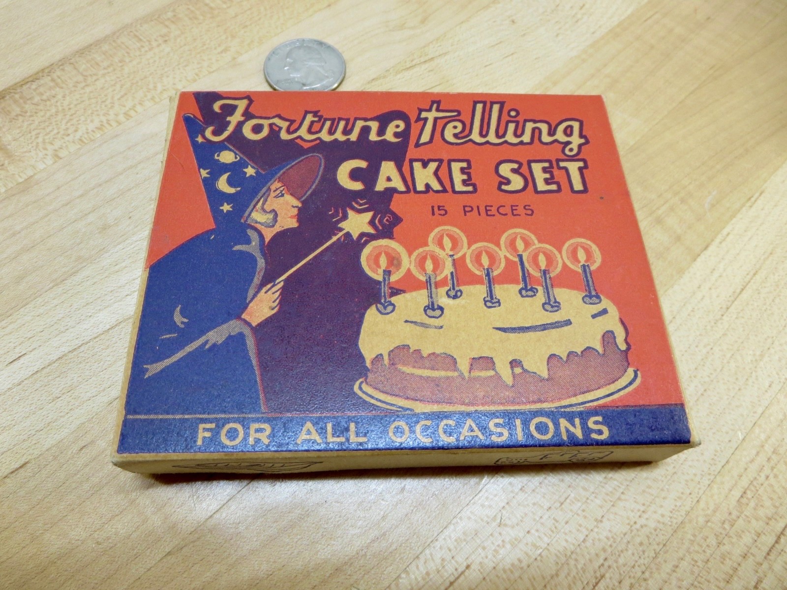 Vintage Fortune Telling Birthday Cake Set MINT BOX! w/ 2 Charms