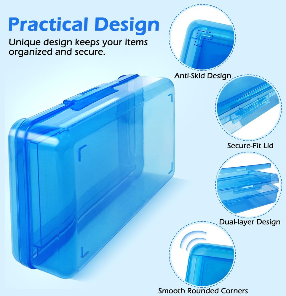 Double Layer Hard Plastic Translucent Pencil Box Blue