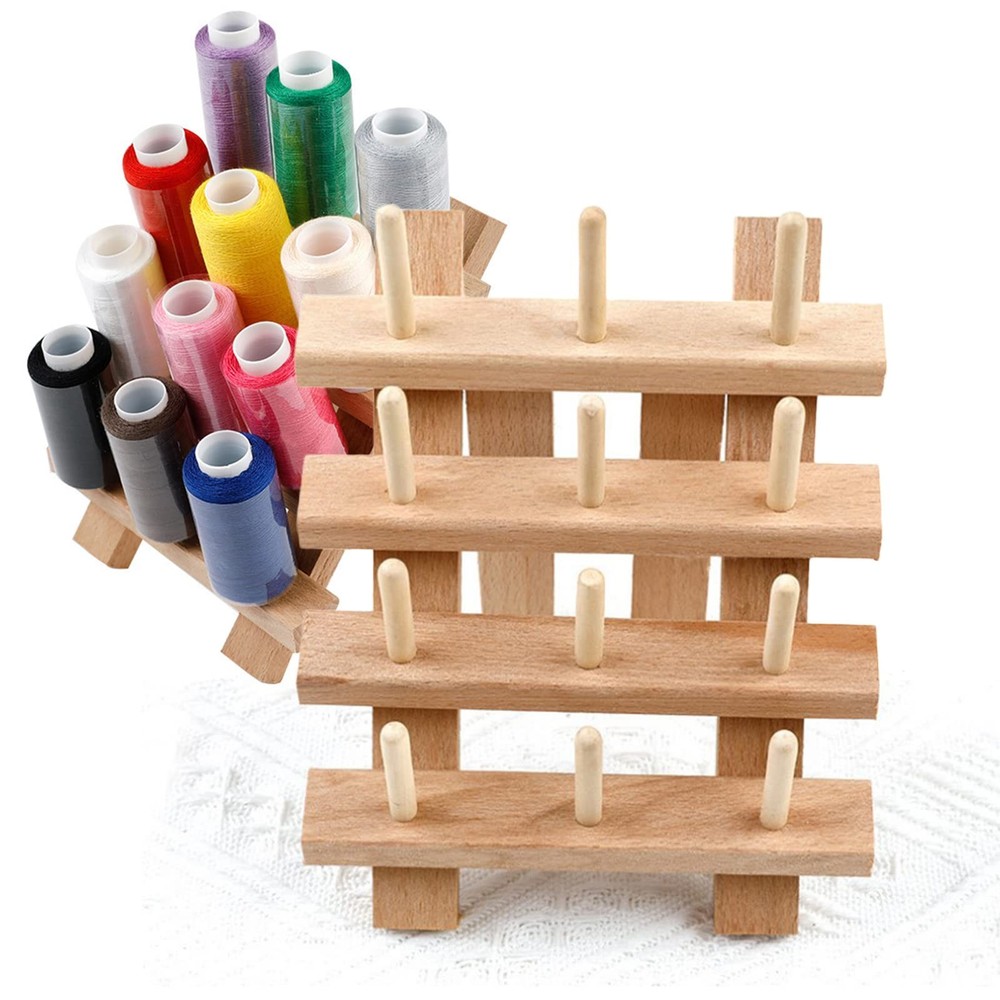 Wooden Thread Spool Holder Rack for 12 Spools