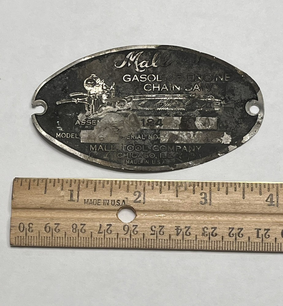 Original Mall Chainsaw Model 6 Engine Identification Tag Plate