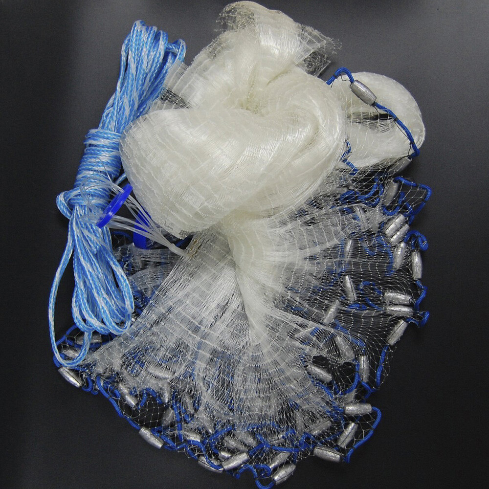 6/8/10/12/16FT Fishing Cast Net Bait Easy Throw Hand Cast Strong Nylon Mesh USA