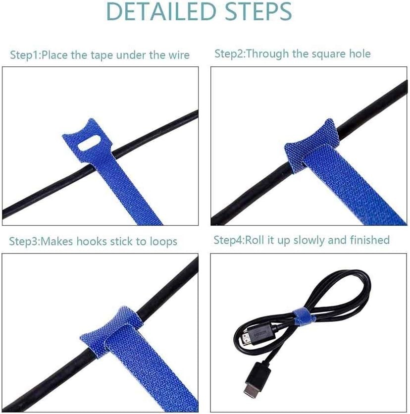 6-Inch Hook & Loop Cable Ties - 100PCS Durable Microfiber Fasteners in 5 Colors