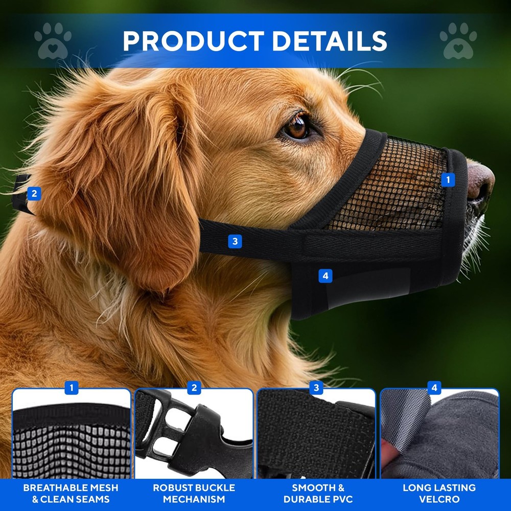 Soft Adjustable Dog Muzzle for Medium Dogs - Prevent Biting, Barking, Chewing