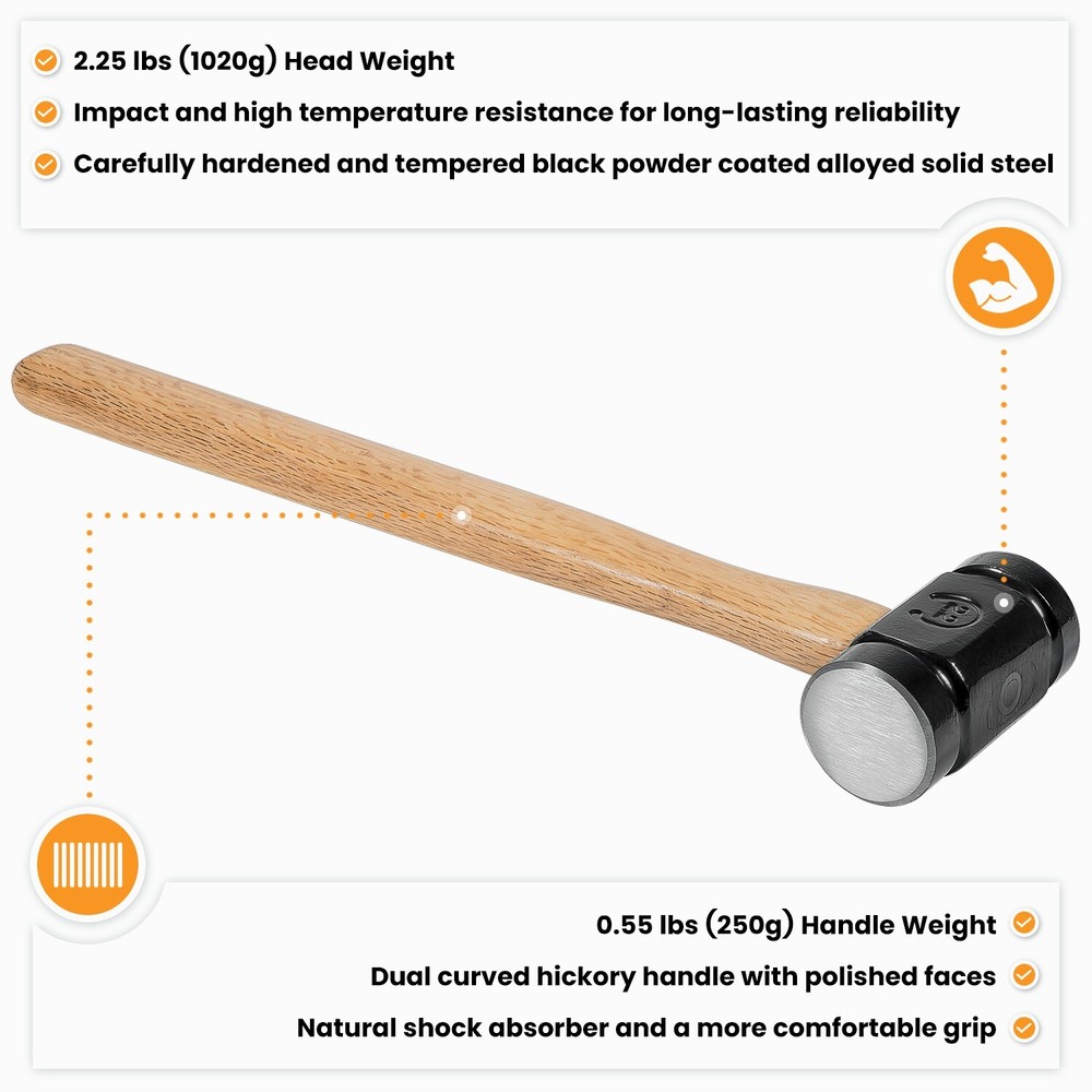 36 oz Rounding Hammer Blacksmith Engineer Drilling Handmade Knife Making Forge