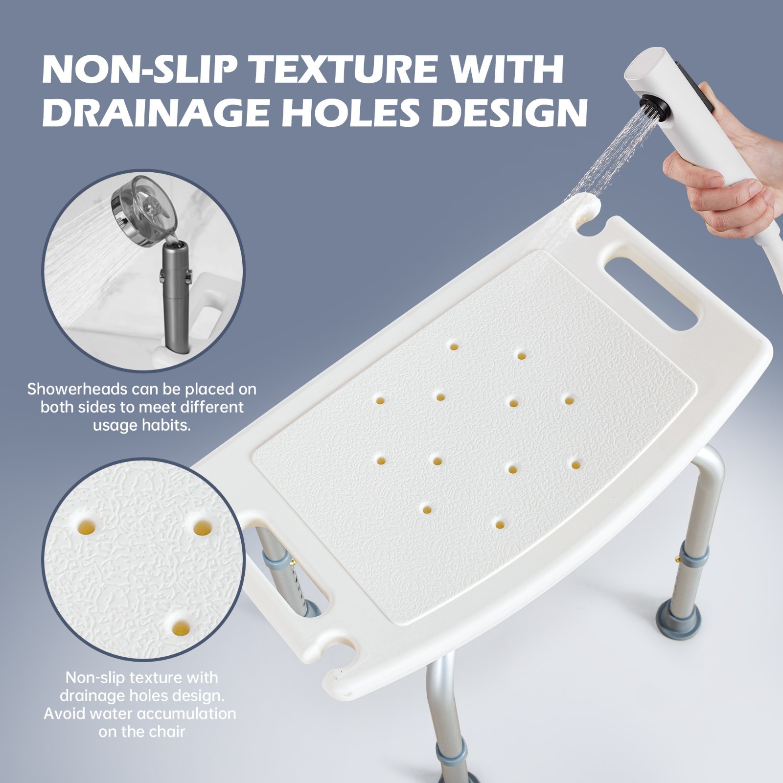 Adjustable Anti-Slip Shower Stool for Seniors, Armless Seat