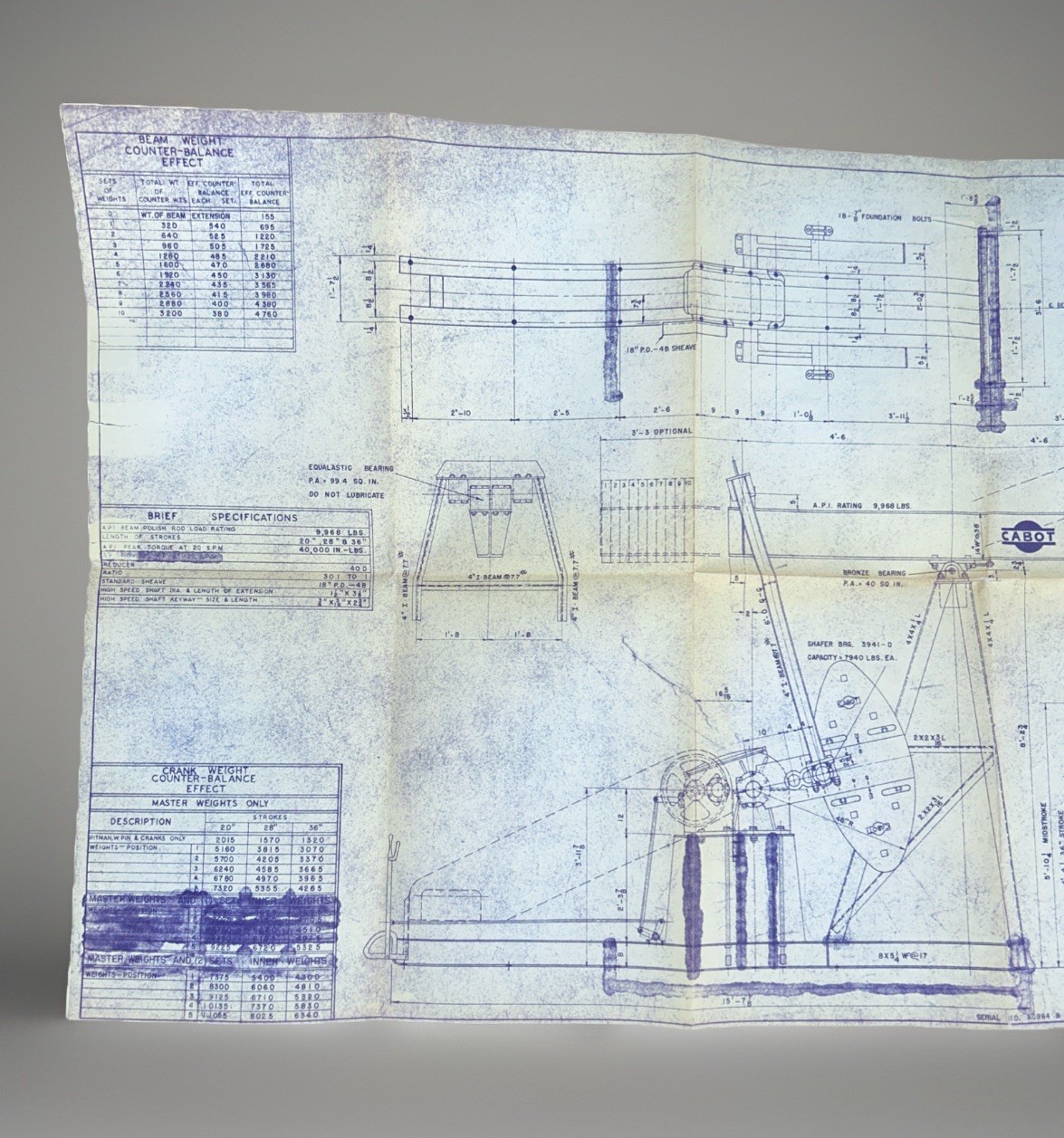 1957 Standard Oil Cabot Oil Shops Inc. Pampa Texas Blue Prints Of Pumping Unit