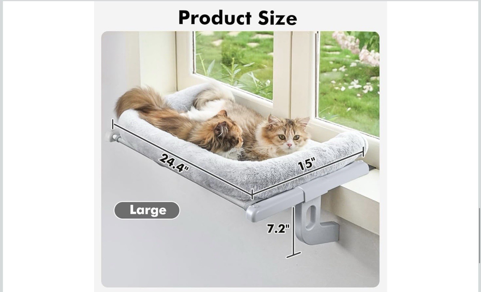 Cat Window Sill Perch with Large Bolster for Large Cats and Kittens (Grey, L)