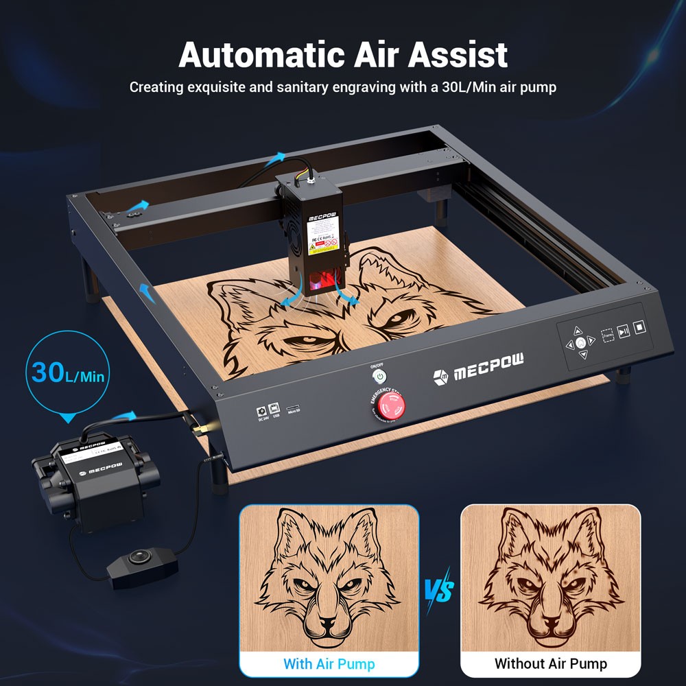 Mecpow X4 22W Laser Engraver Cutter Auto Air Assist 22000mm/min 410 x 400mm Area