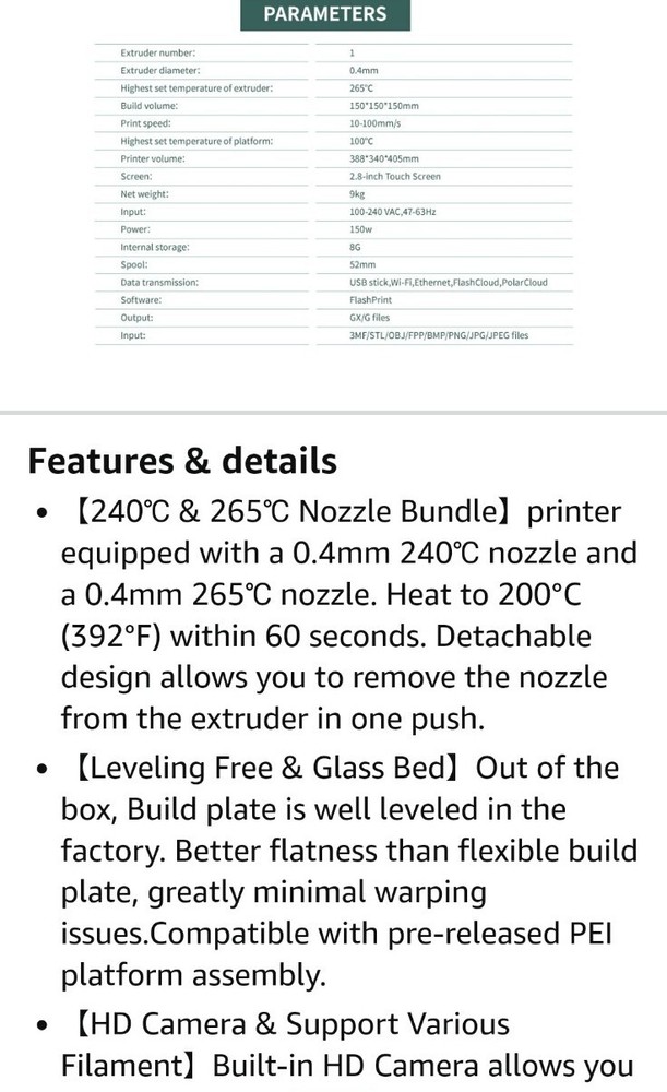 Flashforge Adventurer 3 3D Printer with Removable Nozzle - Black