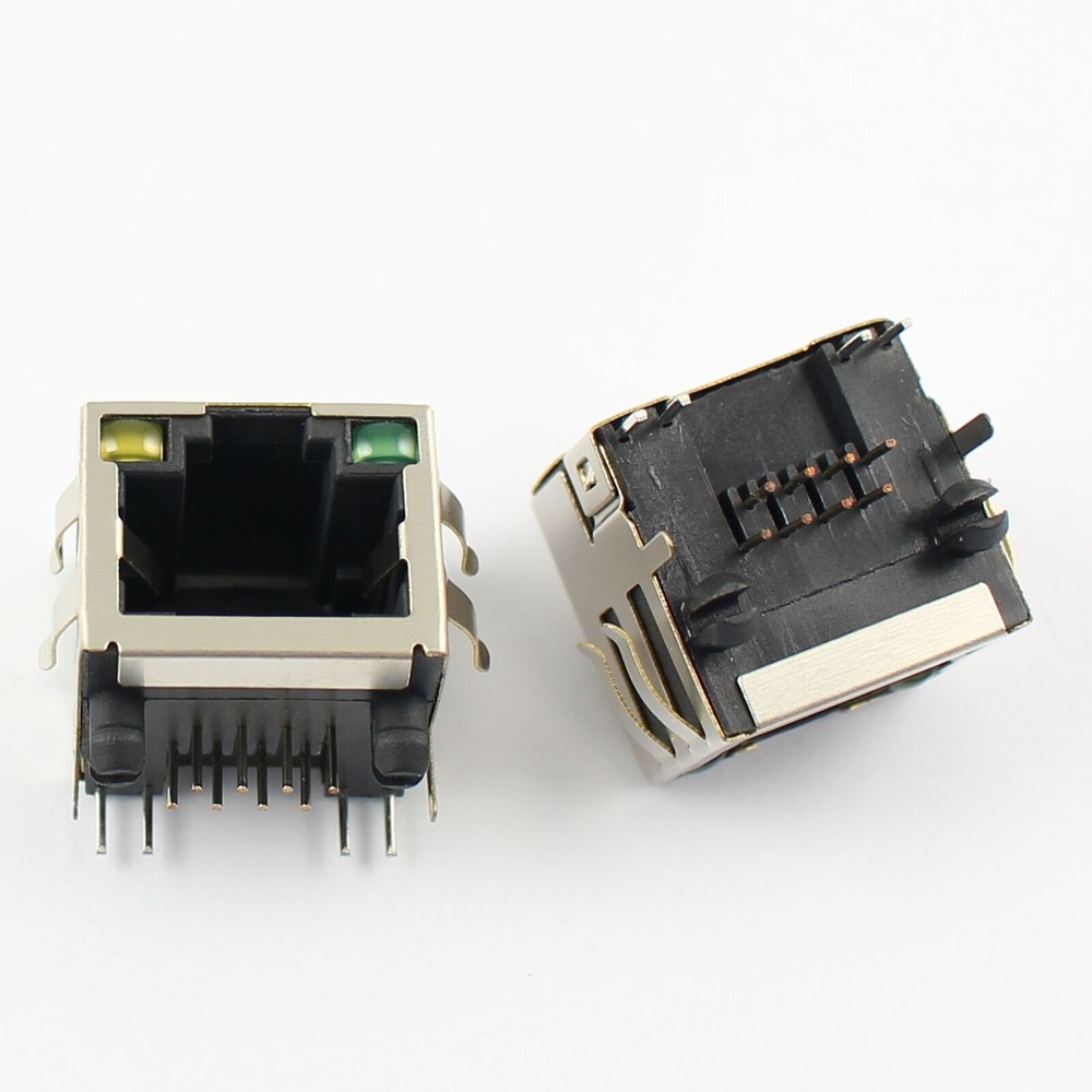 5Pcs RJ45 8P8C 8 Pin Shielded PCB Mount Network Socket Connector With LED
