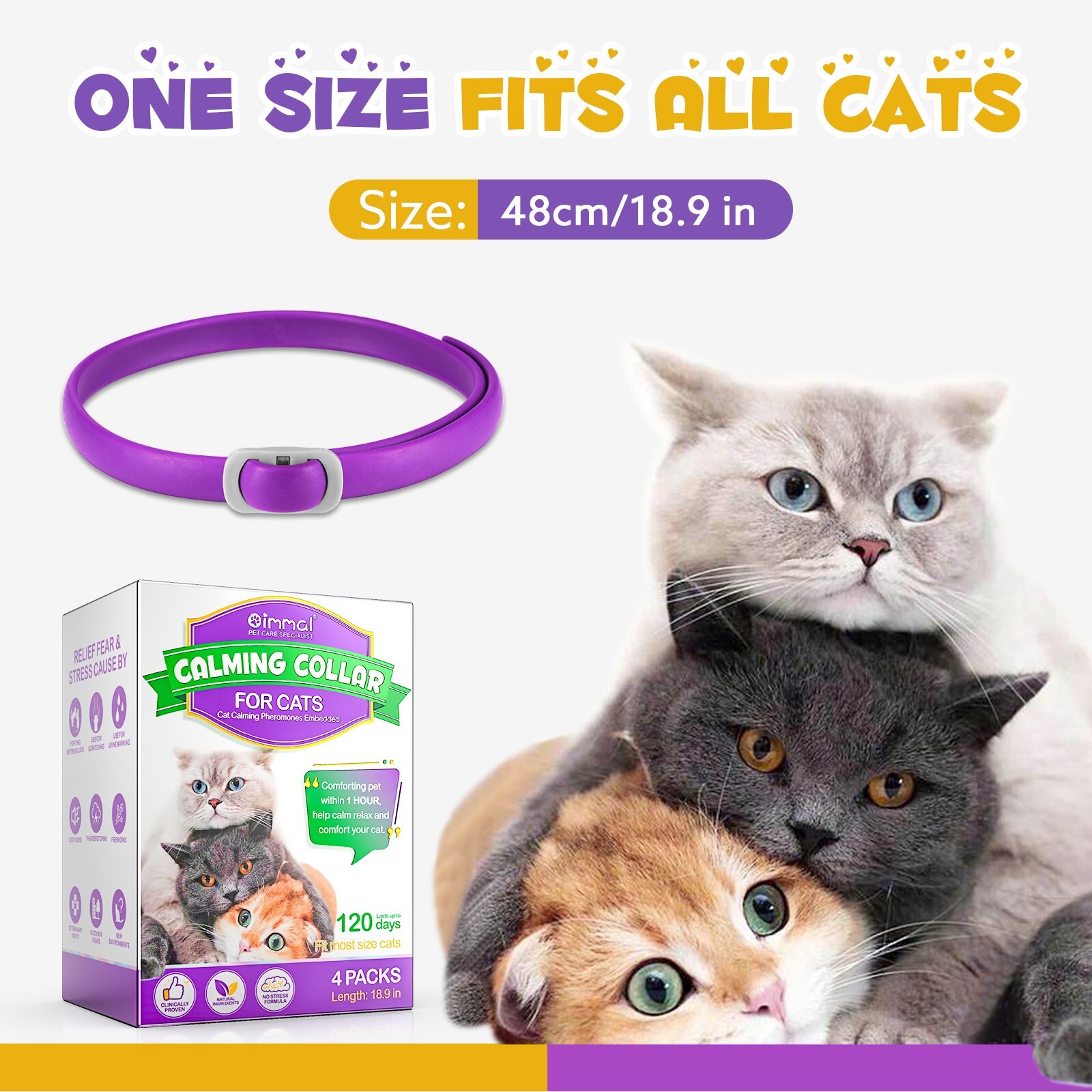 120Day Calming Collar for Cats Natural Calming Pheromones Embedded anxiety relax