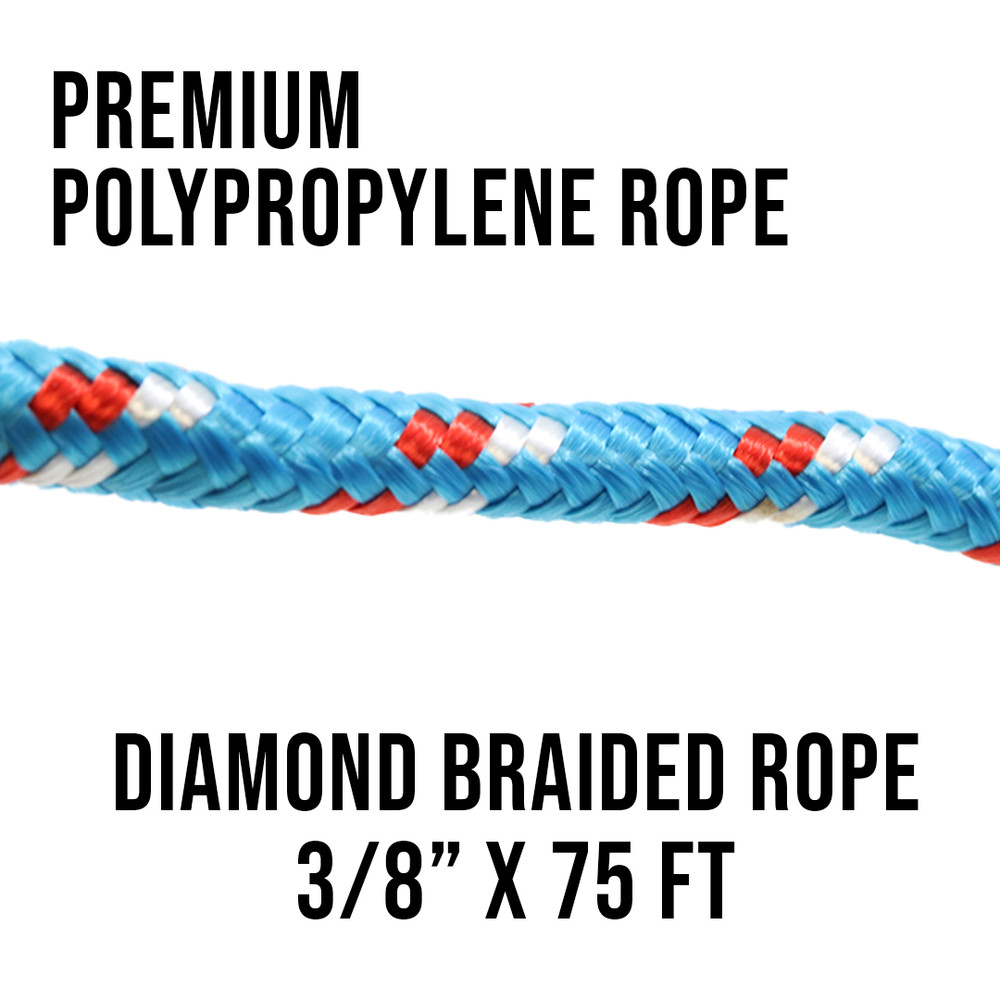 3/8" x 75' Utility Diamond Braided Polypropylene Multi Purpose Rope - BoxerTool