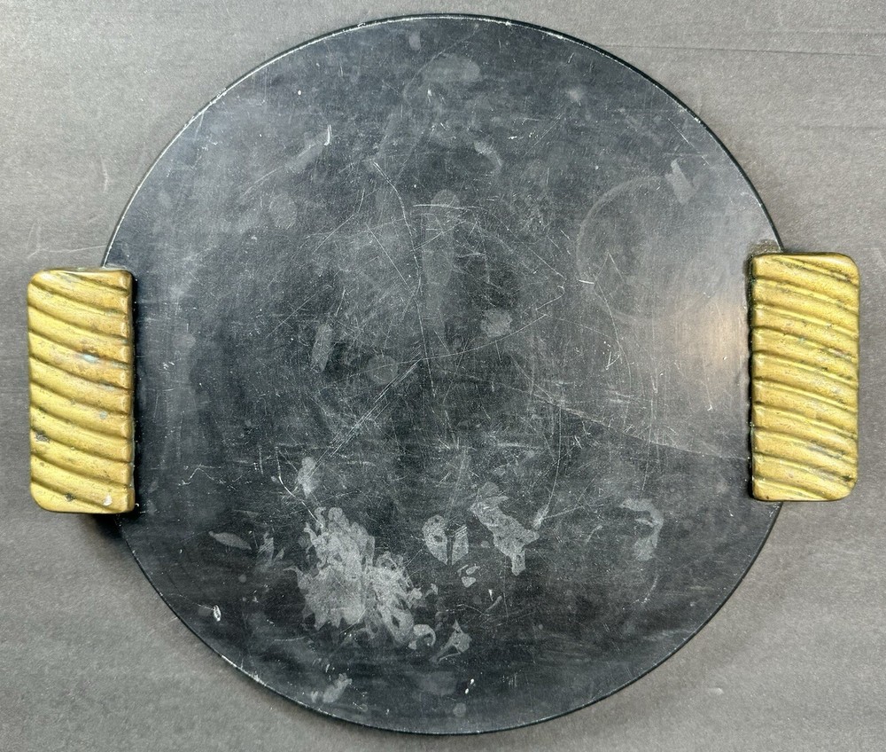 Decorative Round Marvel Tray With Brass Handles