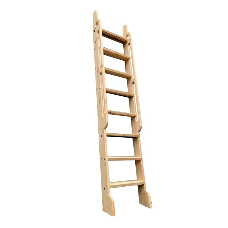 DIYHD Unfinished Rolling Library Wooden Step Ladder with Glab Handle