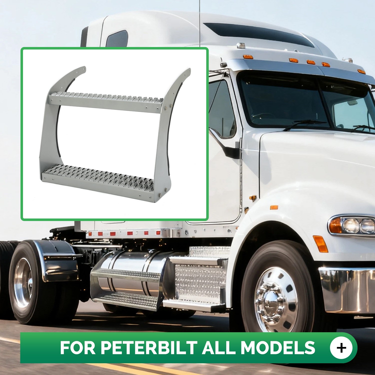 26" Fuel Tank Step For Peterbilt 389 All Models Silvery Non-Slip Fuel Tank Stair