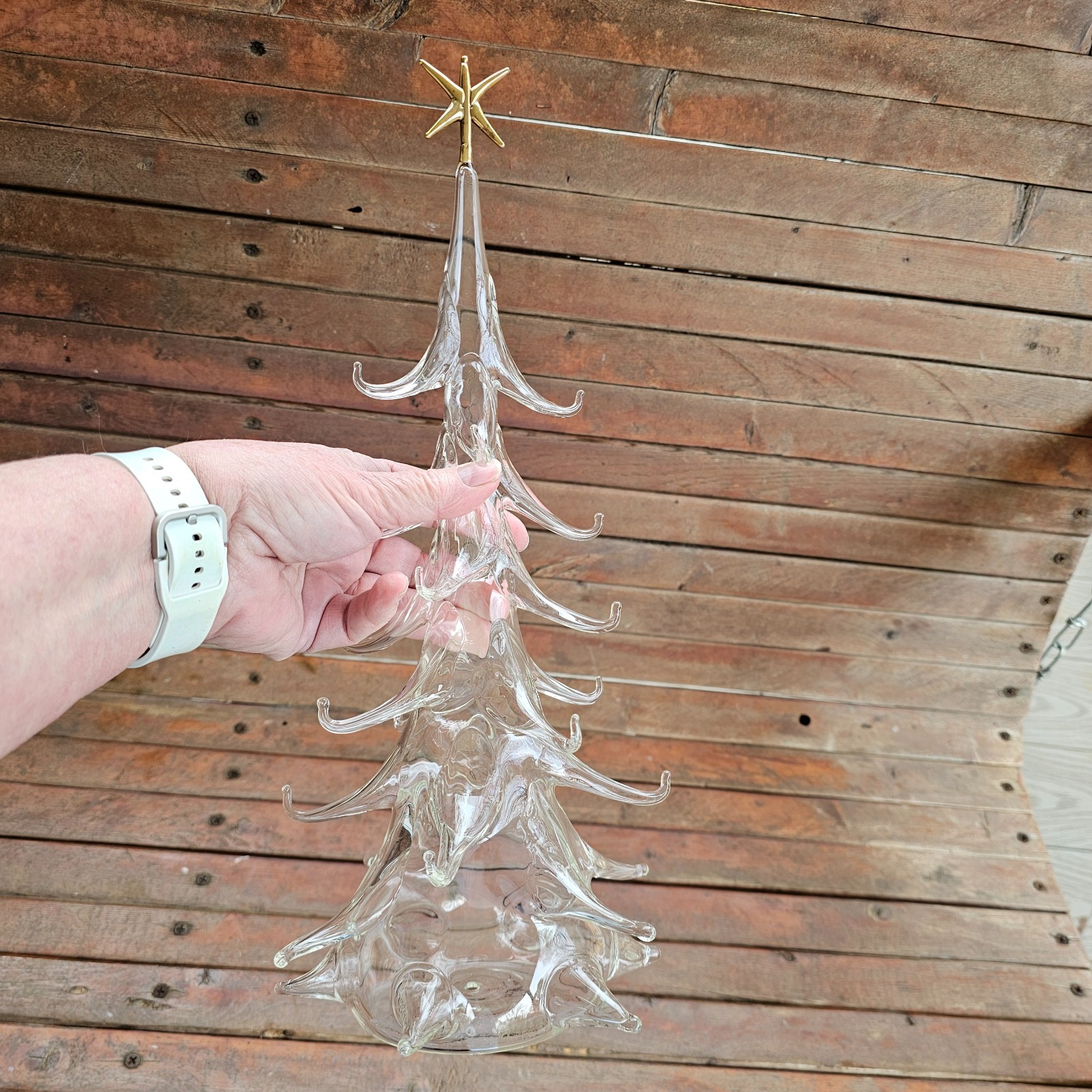 15.5" Hand Blown Clear Glass Christmas Tree - Appears to be Parise Vetro Italy