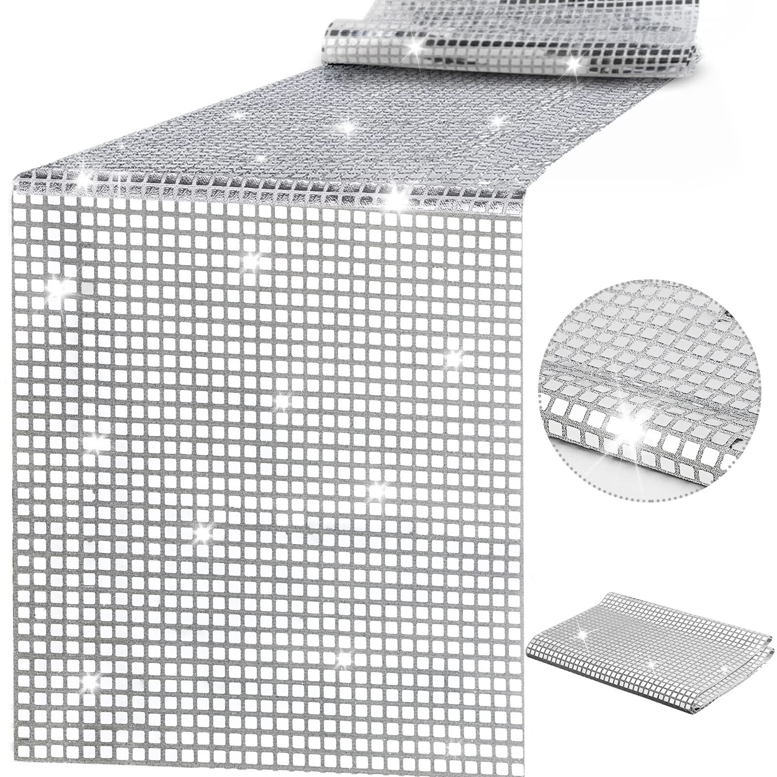 12 x 108 Inches Disco Party Table Runner Mirror Silver Table Cover 70s Disco ...