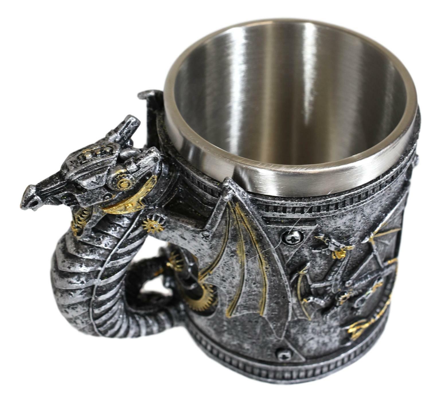 Silver Surfer Steampunk Cyborg Robotic Dragon Beer Stein Tankard Coffee Cup Mug