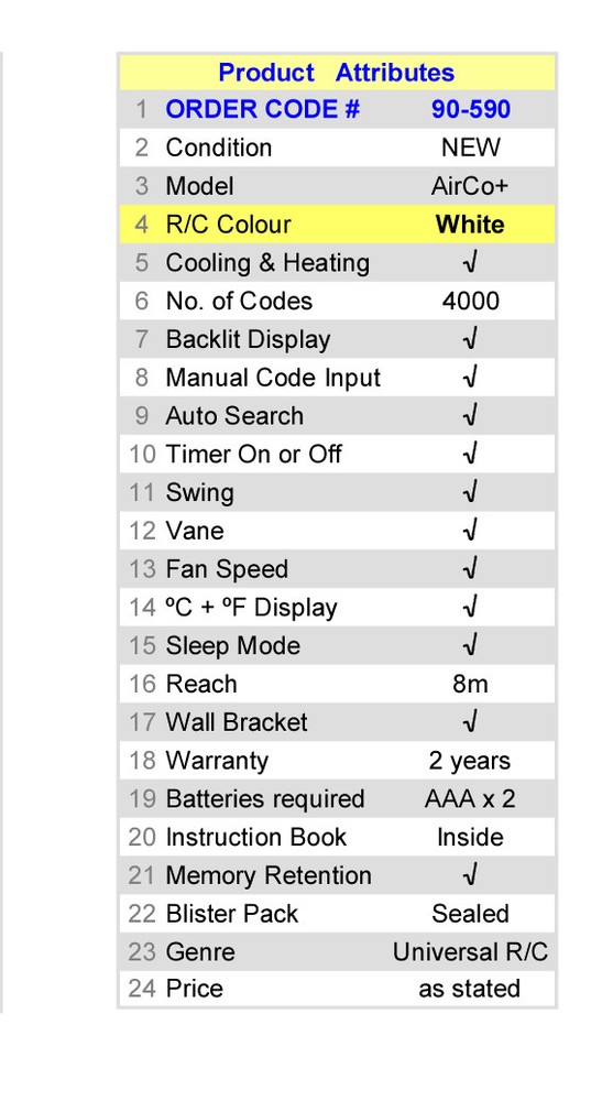 Air-Conditioner Replacement Remote Control for WHIRLPOOL