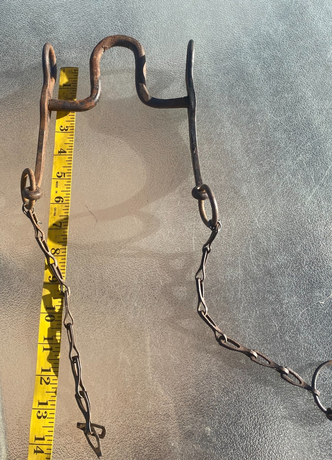 High Port Old Rusty Horse Bit w/ Rein Chains - Antique Collectible Great Deco!