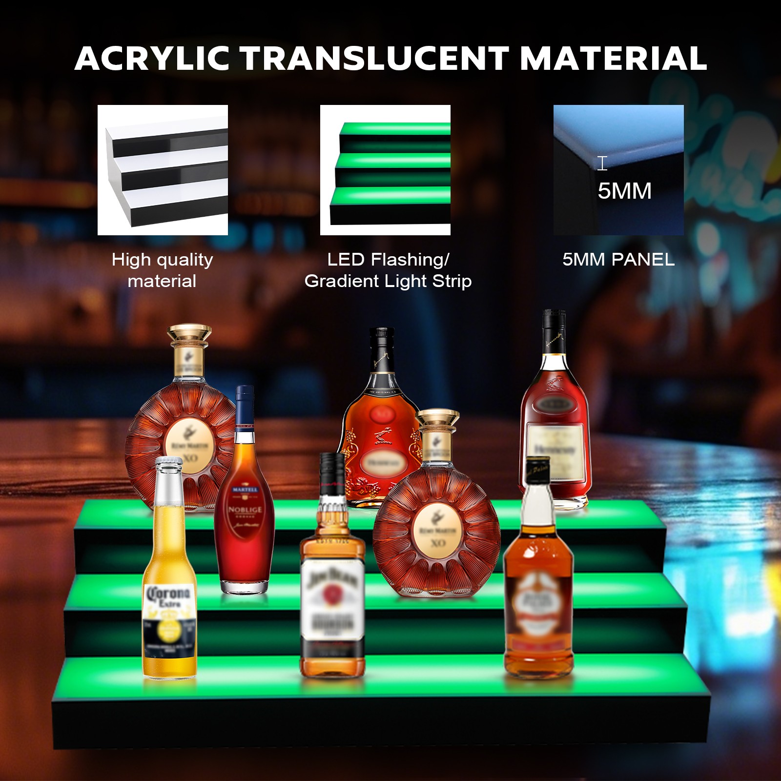 3 Tiers LED Lighted Liquor Bottle Display with APP & RF Remote for Home Bar