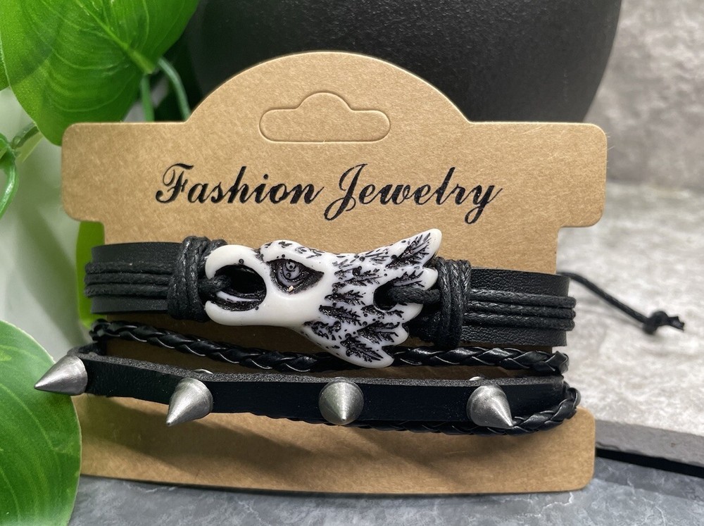 2 PC PU Leather Bracelet Set  Stackable Adjustable Tie Free Ship B3347