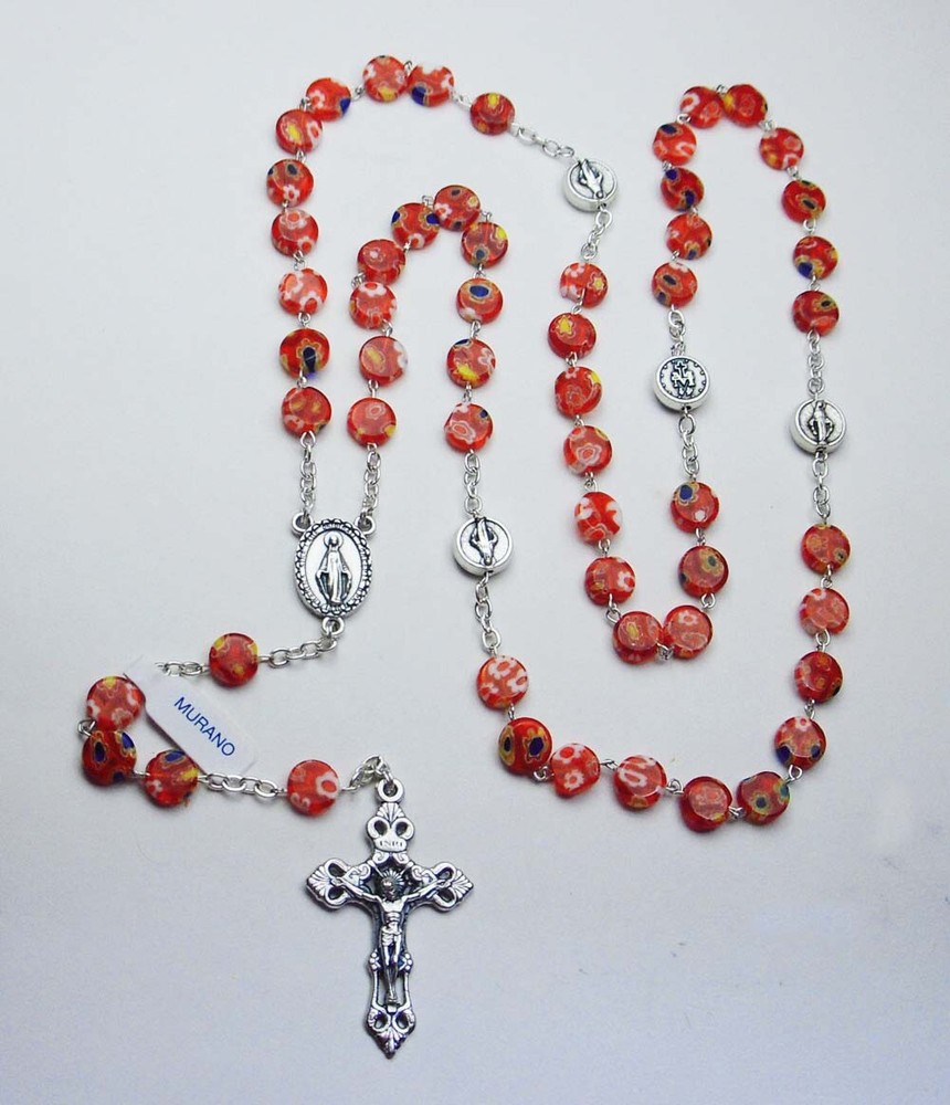 Murano Murrina Button Bead Rosary - Red