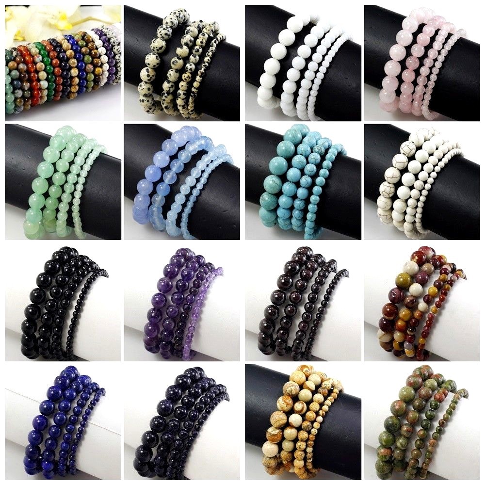 Wholesale Gemstone Bracelet Balance Elastic Stretch 4mm 6mm 8mm 10mm 12mm 7.5"
