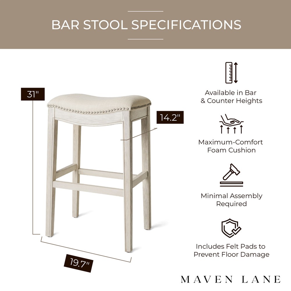 Maven Lane Adrien Backless Saddle Kitchen Bar Stool, White Oak