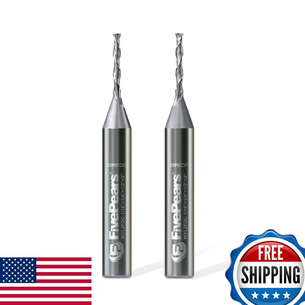 FivePears Up & Down Cut Spiral Router Bit Set for CNC, 1/16" Cutting Diameter