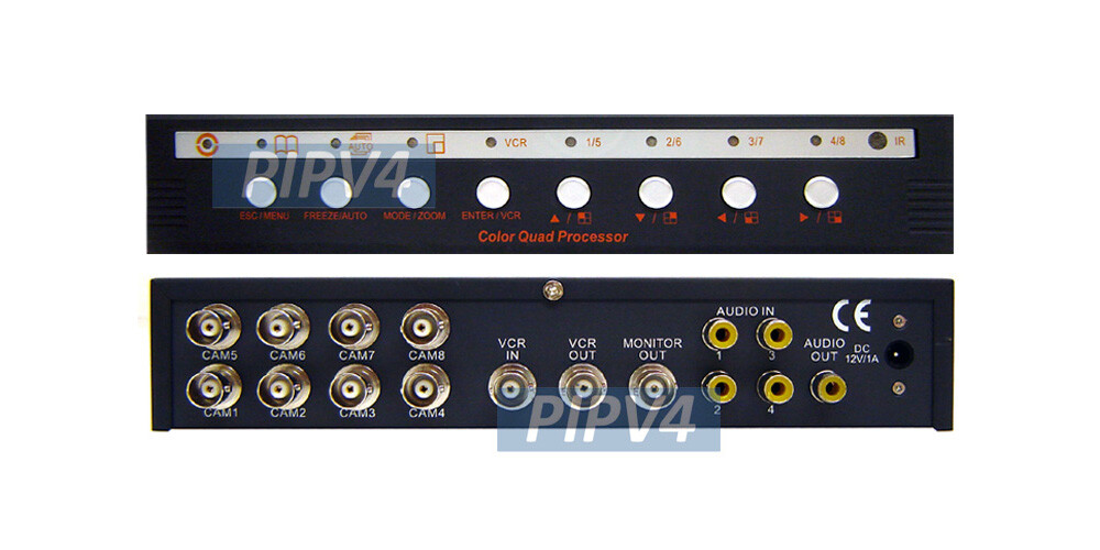 8-Channel Video Switcher Split-Screen Video Processor Dual Outputs Audio Support