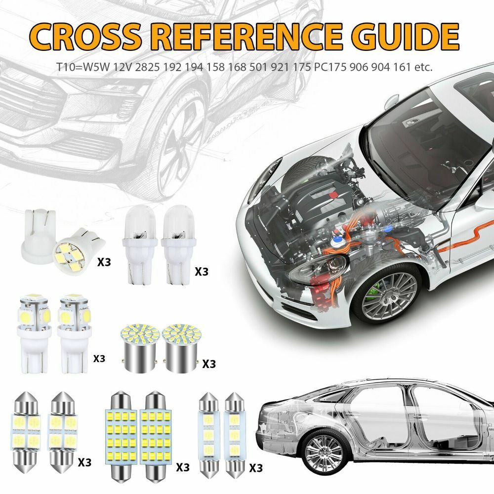 Car Interior Combo LED Map Dome Door Trunk License Plate Light Bulbs White 42PCS