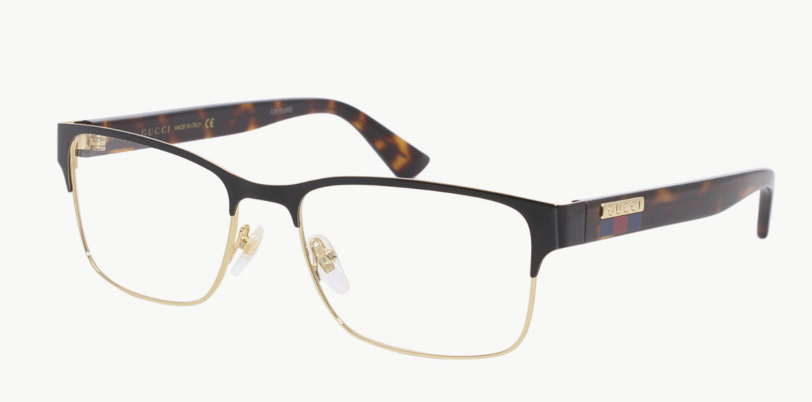 Gucci GU0750O 002 Black & Gold Eyeglasses frame Tortoise Temples 56mm New