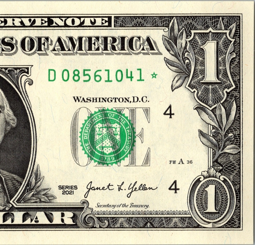 2021 D Star Note One Dollar Bill Regular Run Pack Note D08561041*