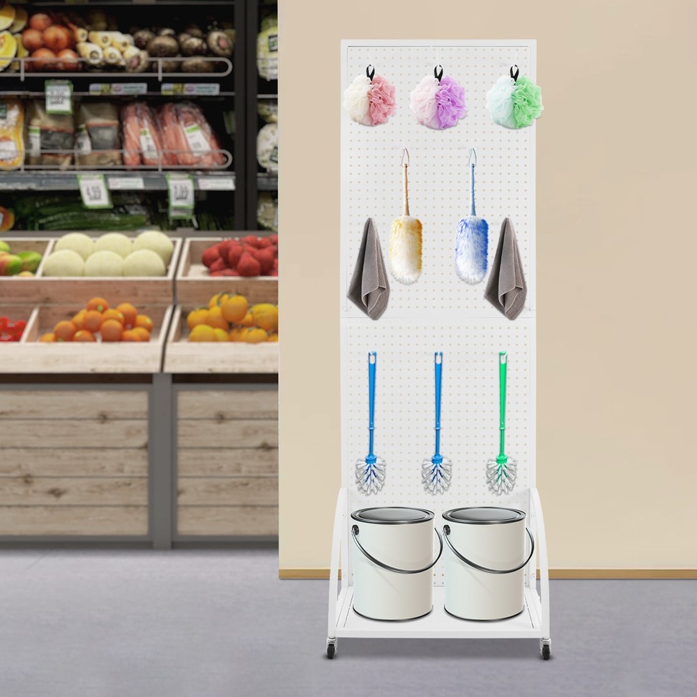 Durable Mobile Pegboard Display Stand with Wheels for Retail & Tools