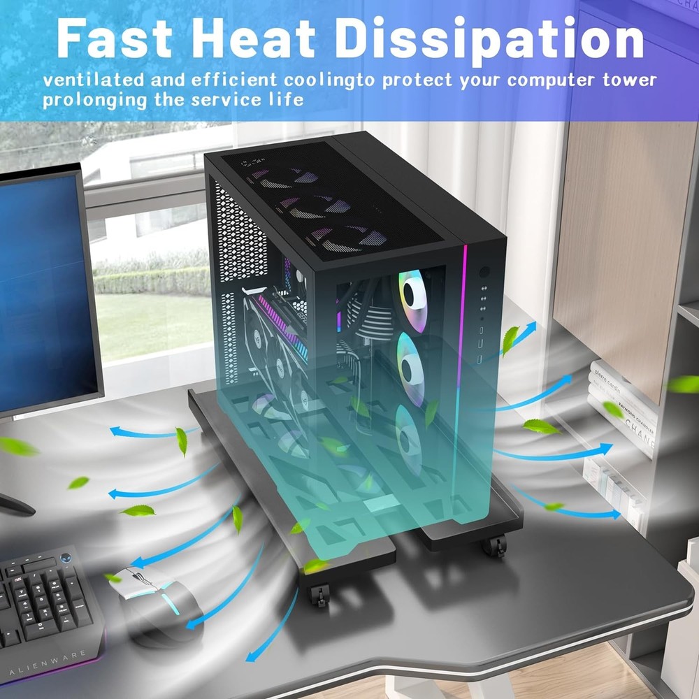 Mobile CPU Stand, Rolling Stand Adjustable Computer Cart Black