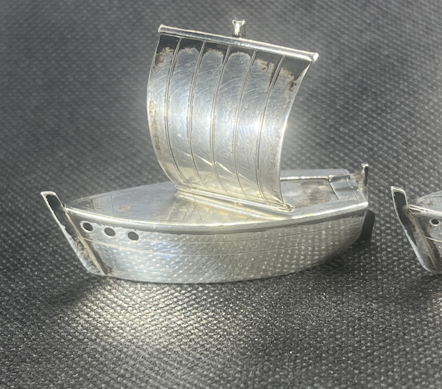 Antique Japanese 950 Sterling Silver Sailboats Salt & Pepper Shakers Set 6 Pc