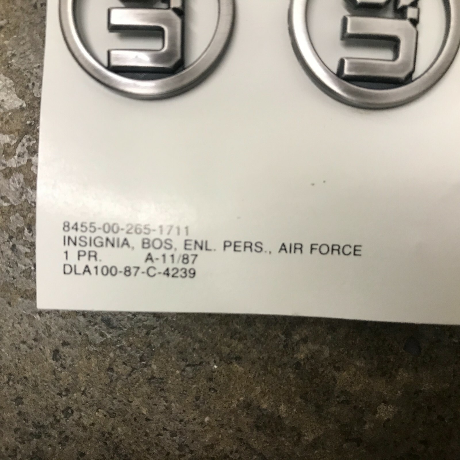 (Pair) NOS U.S. AIR FORCE Enlisted Personnel Collar Insignia B.O.S. K-88