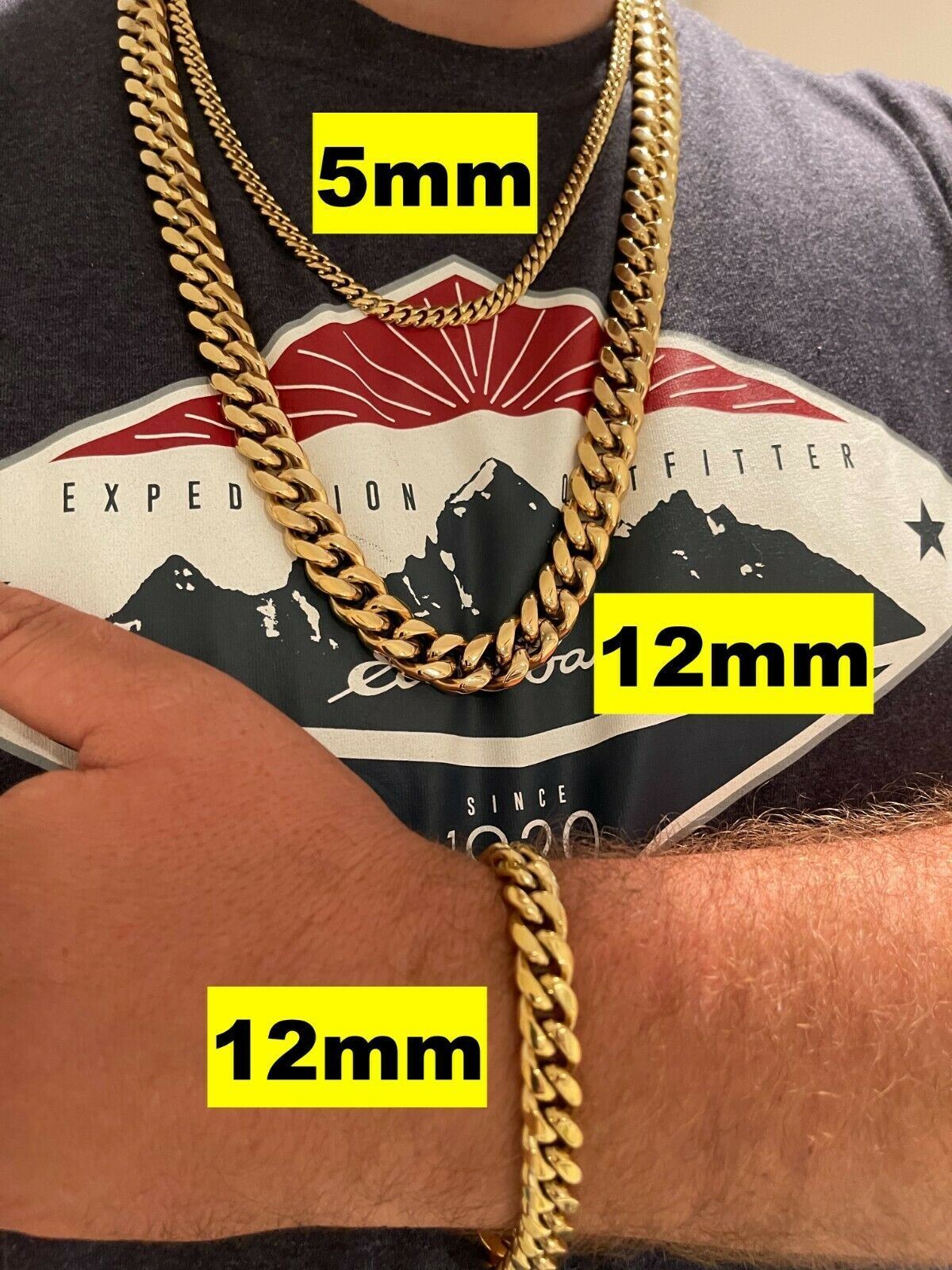 Miami Cuban Link Chain Necklace Bracelet 14k Gold Plated Stainless Steel 4-14mm