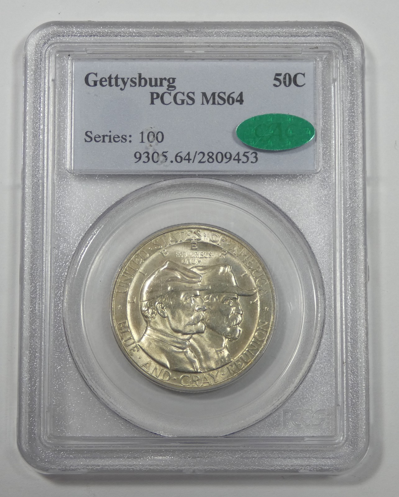 1936 Battle of Gettysburg Anniversary Commemorative Silver 50c  CAC & PCGS MS 64