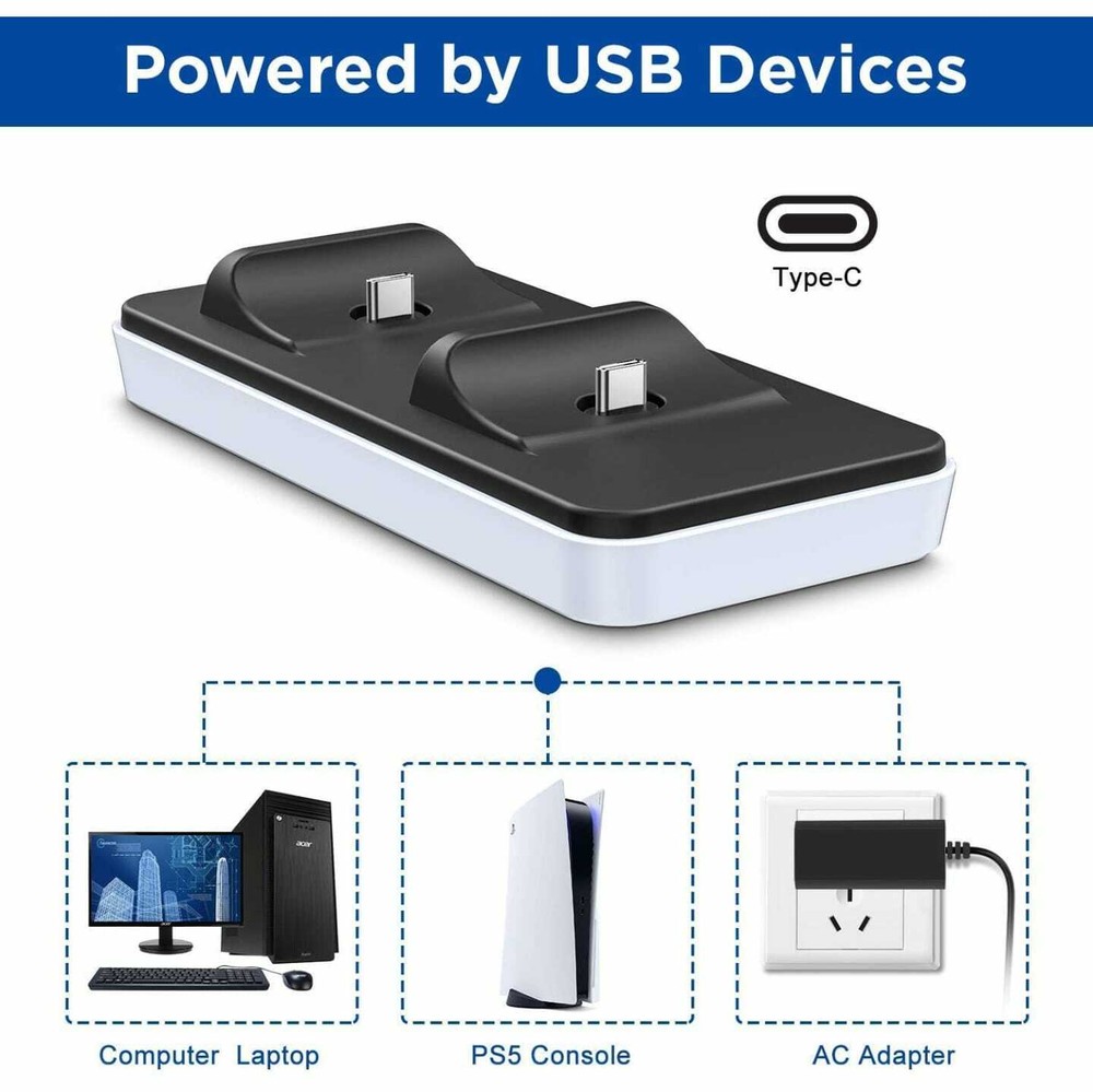 Dobe Dual PS5 Controller Fast Charging Dock, Compact and Lightweight, White